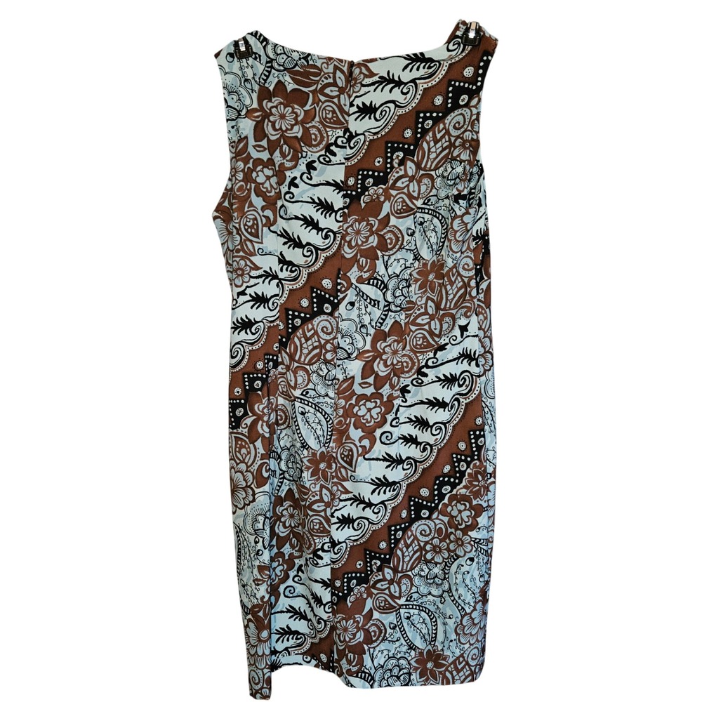 Connected Apparel Womens Paisley Floral Sheath Dress Brown Blue Sleeveless Sz 14